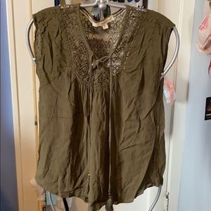 Rewind Army Olive Green Lacey Blouse with Tassels
